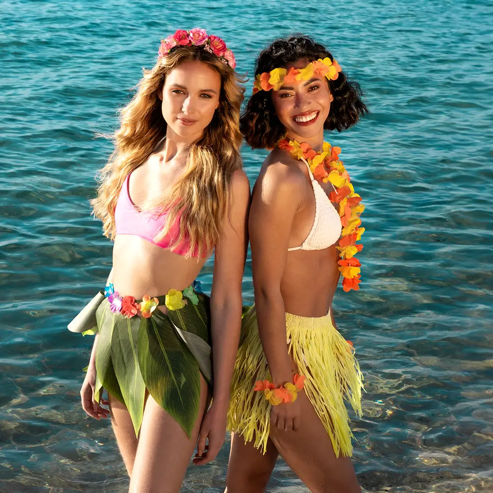 Set Hawaii Kalia – Jupe Hula &amp; Accessoires (4 couleurs assorties)