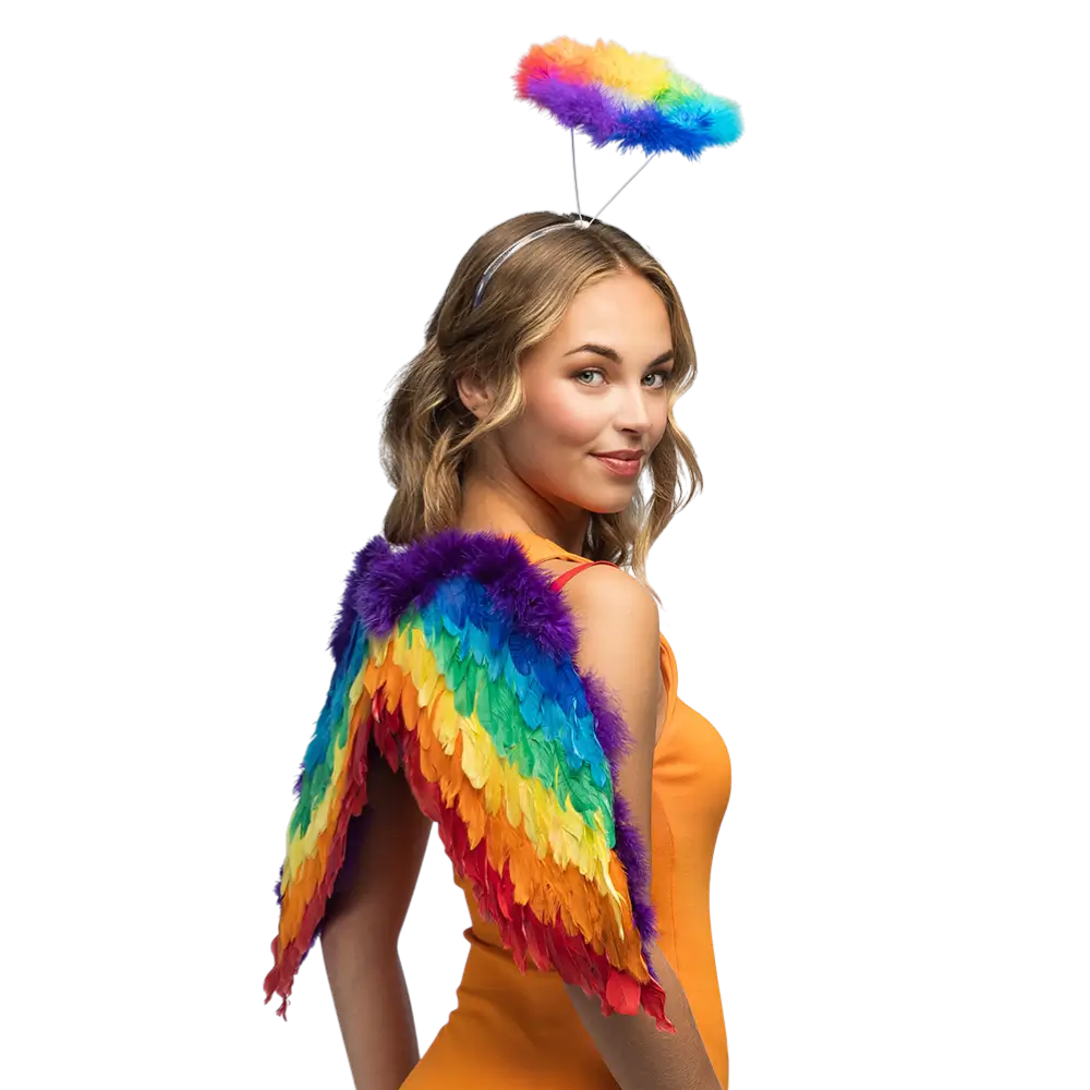 Set Ange Arc-en-ciel – Ailes 60 x 40 cm &amp; Tiare Auréole Pride