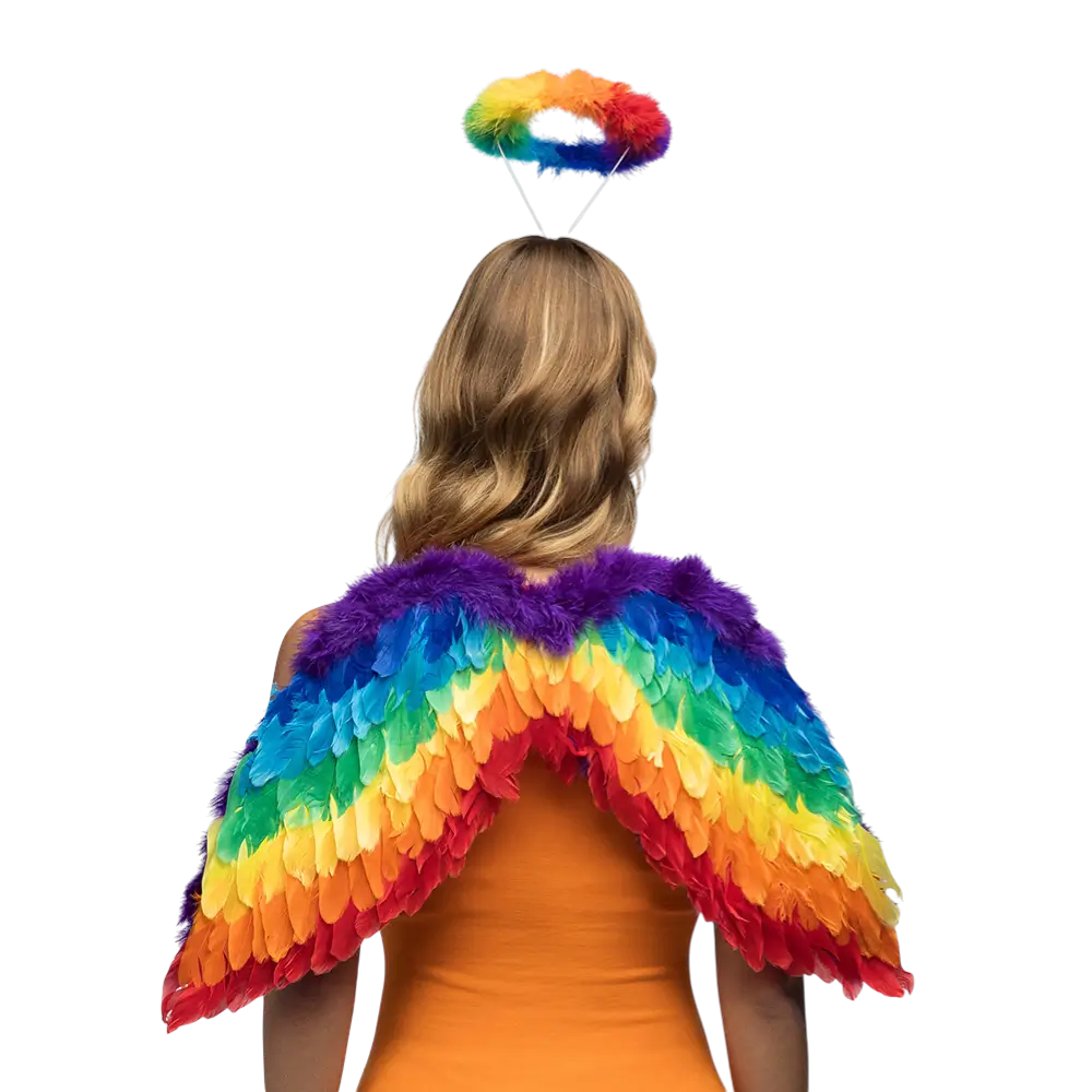 Set Ange Arc-en-ciel – Ailes 60 x 40 cm &amp; Tiare Auréole Pride