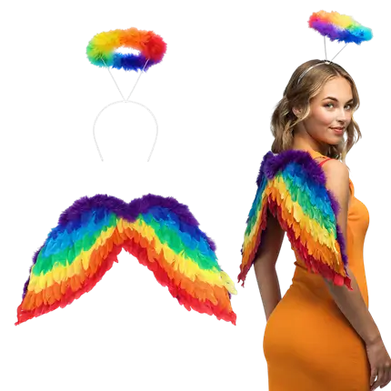 Set Ange Arc-en-ciel – Ailes 60 x 40 cm & Tiare Auréole Pride