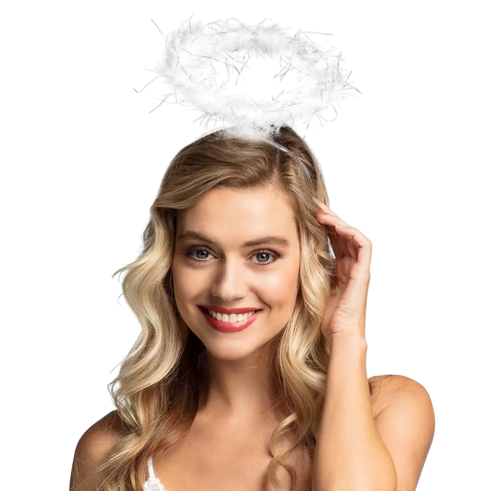 Tiare Halo Blanc – Bandeau Auréole Ange avec Plumes