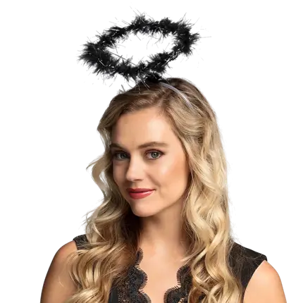 Tiare Halo Noir – Bandeau Ange Démon Pailleté avec Plumes