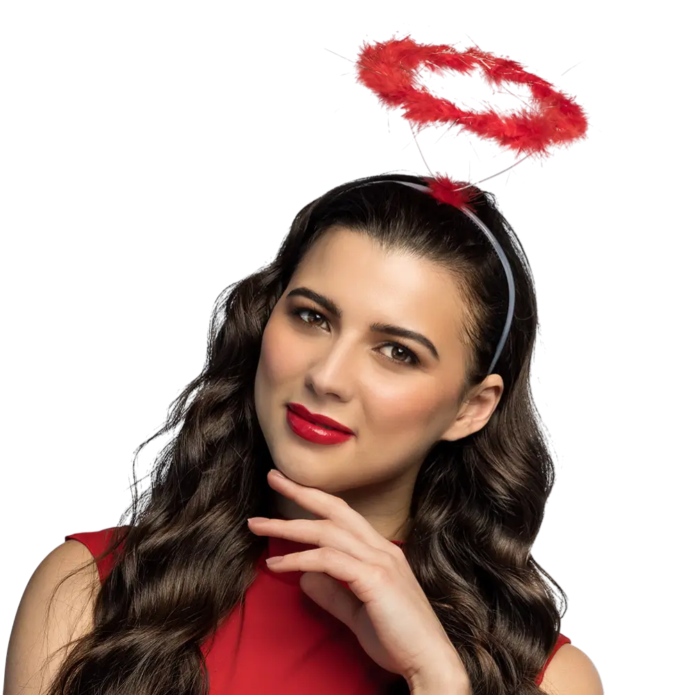 Tiare Halo Rouge – Bandeau Ange Démon Pailleté avec Plumes