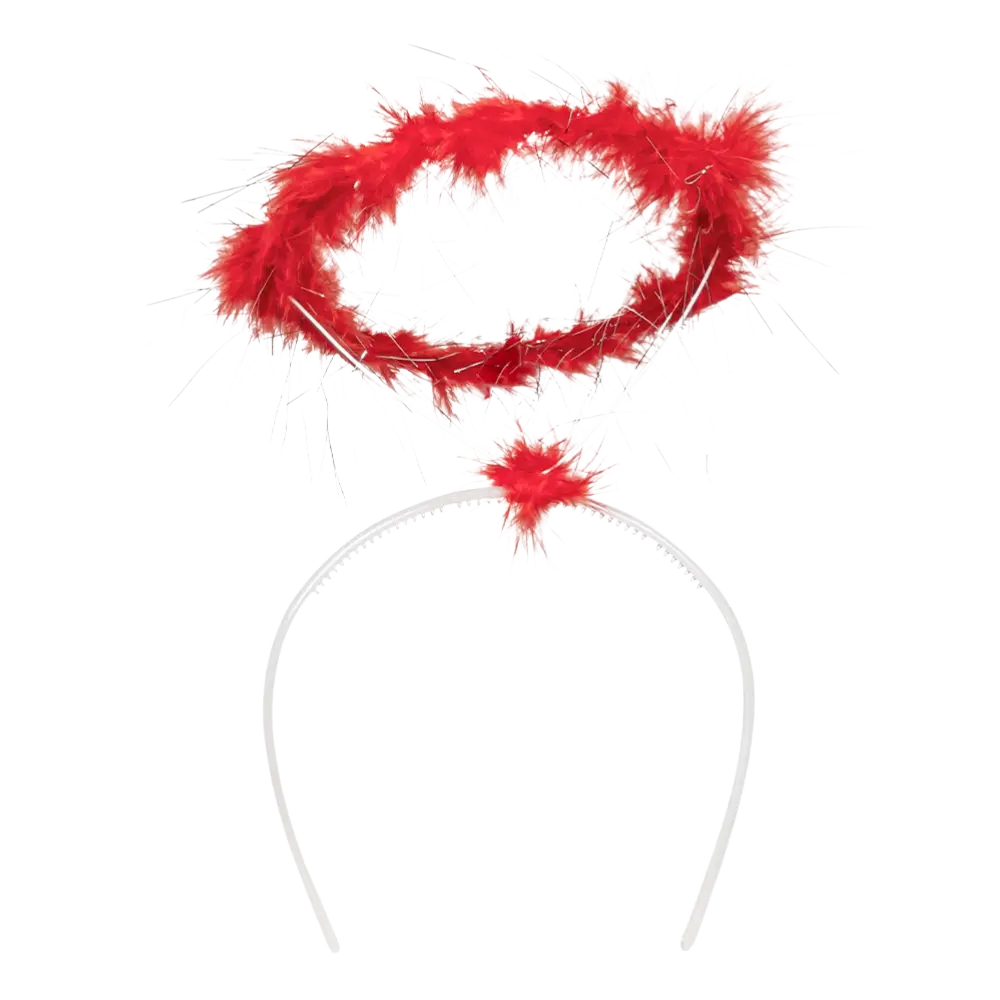 Tiare Halo Rouge – Bandeau Ange Démon Pailleté avec Plumes