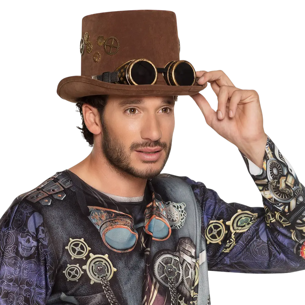 Chapeau Sightpunk avec Lunettes – Chapeau Steampunk Marron