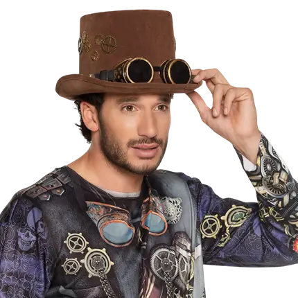 Chapeau Sightpunk avec Lunettes – Chapeau Steampunk Marron