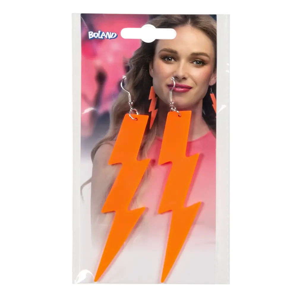 Boucles d’Oreilles Flash Orange Fluo UV – Modèle Néon Fluorescent Soirée, Festival