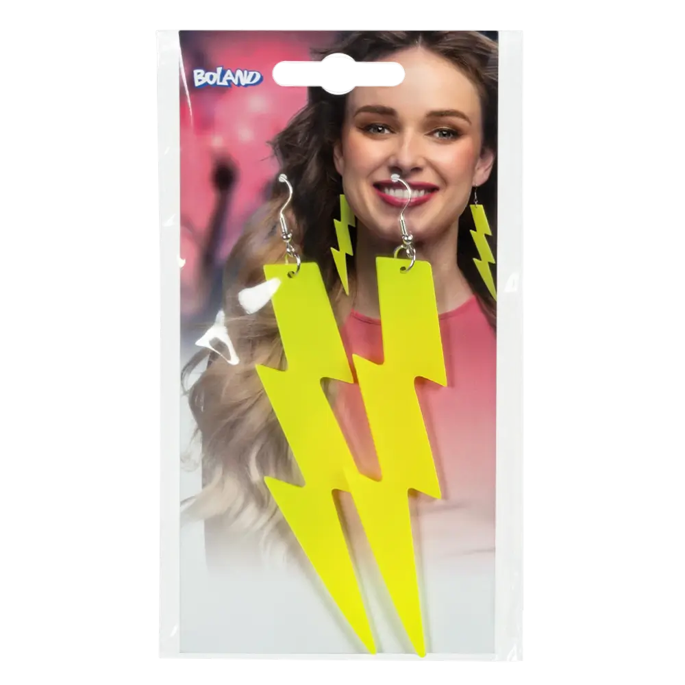 Boucles d’Oreilles Flash Jaune Fluo UV – Modèle Néon Fluorescent Soirée, Festival