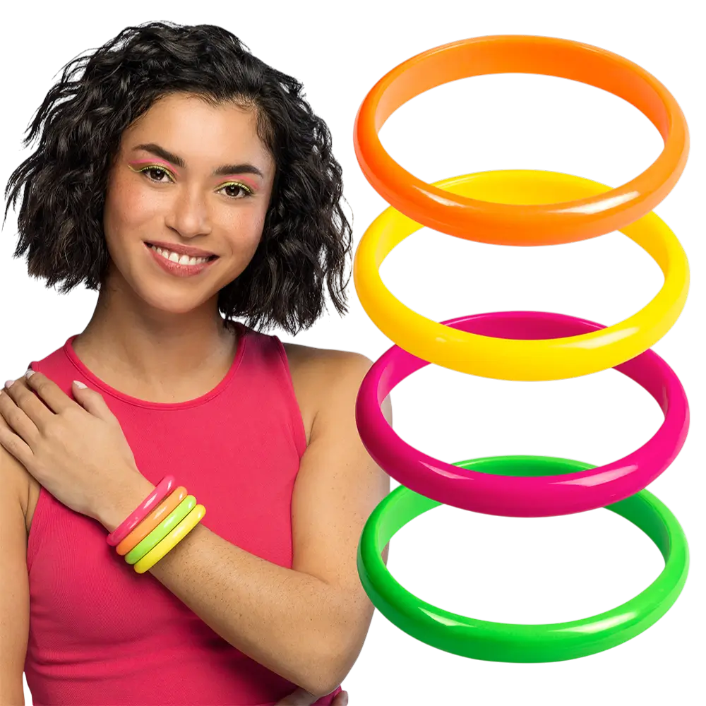Lot 4 Bracelets Rave – Bracelets Fluo Multicolores Festival &amp; Soirée