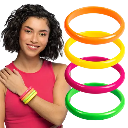 Lot 4 Bracelets Rave – Bracelets Fluo Multicolores Festival &amp; Soirée