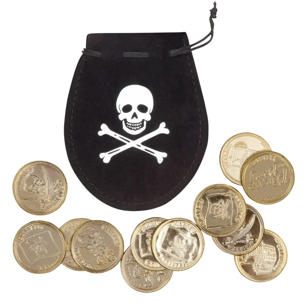 Bourse Pirate avec 12 Pièces de Monnaie – Accessoire Trésor Déguisement Pirate