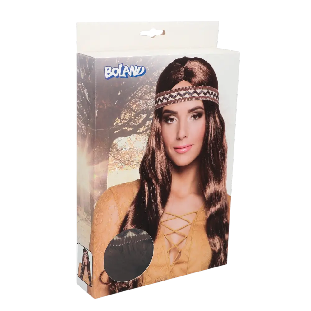 Perruque Harmony Brun avec Bandeau Hippie Années 60/70