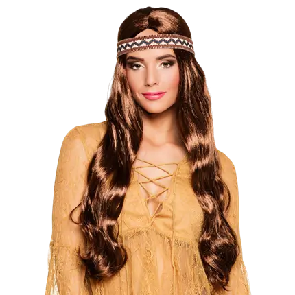 Perruque Harmony Brun avec Bandeau Hippie Années 60/70