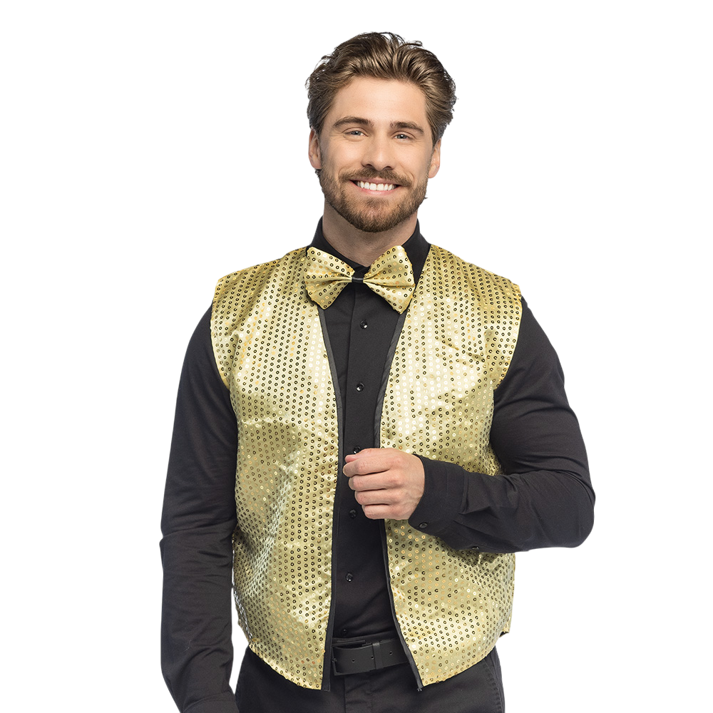 Gilet à sequins et nœud papillon Spangles – Taille M/L – Or