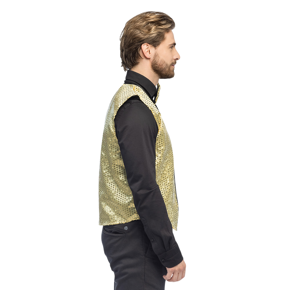 Gilet à sequins et nœud papillon Spangles – Taille M/L – Or