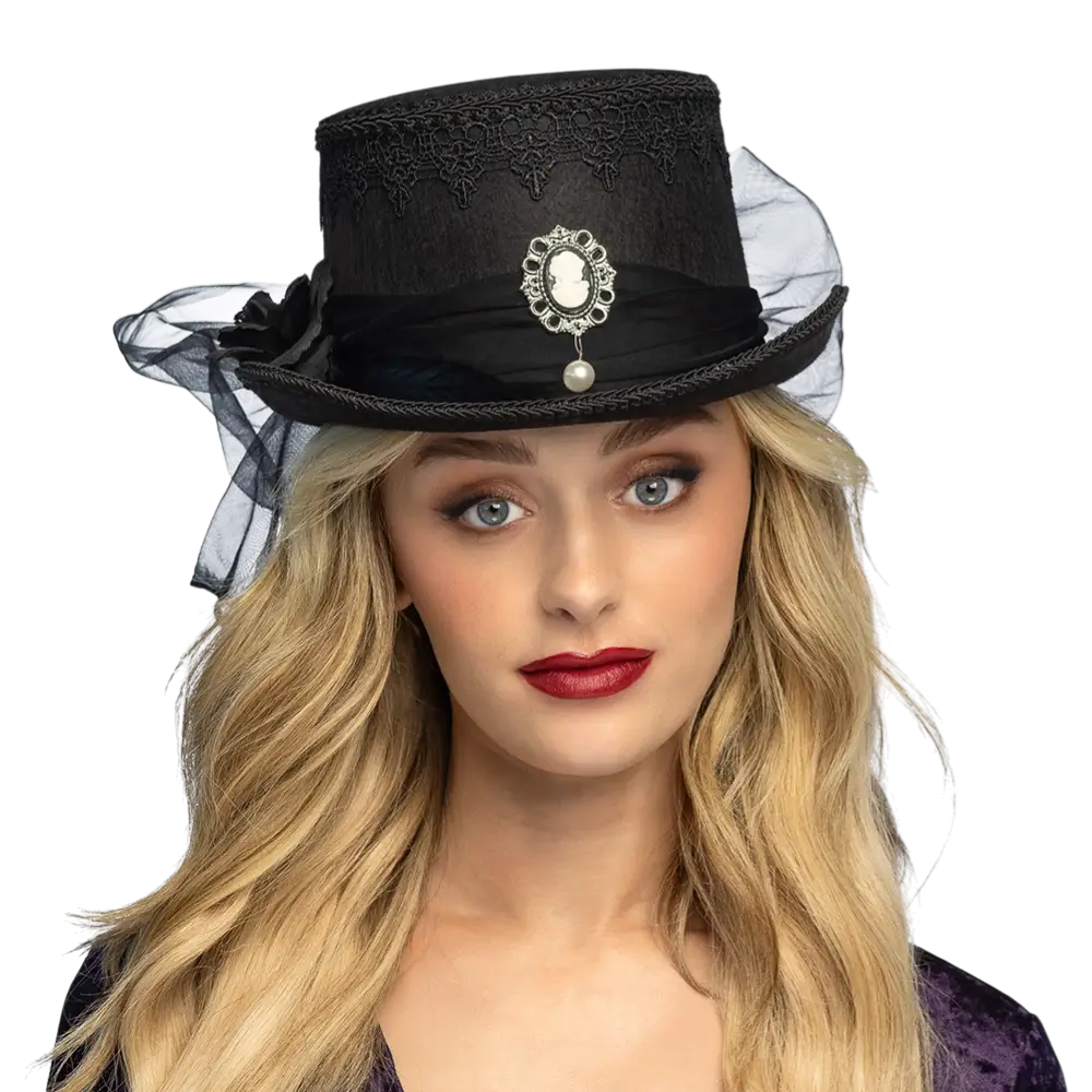 Chapeau Gothic Haut-de-forme Noir Vintage – Accessoire Déguisement Gothique et Steampunk