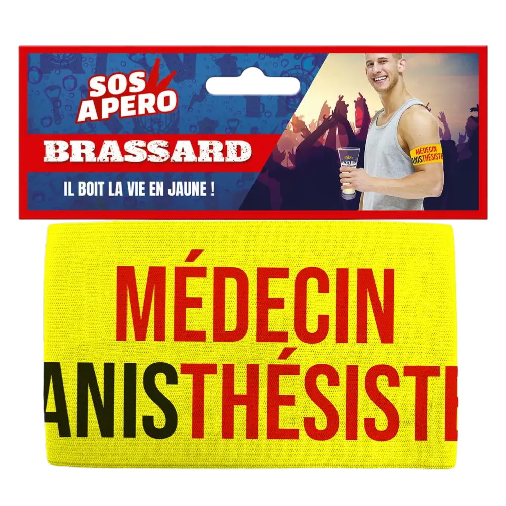Brassard Apéro “Médecin Anisthésiste” Jaune – Animation Soirée Humoristique