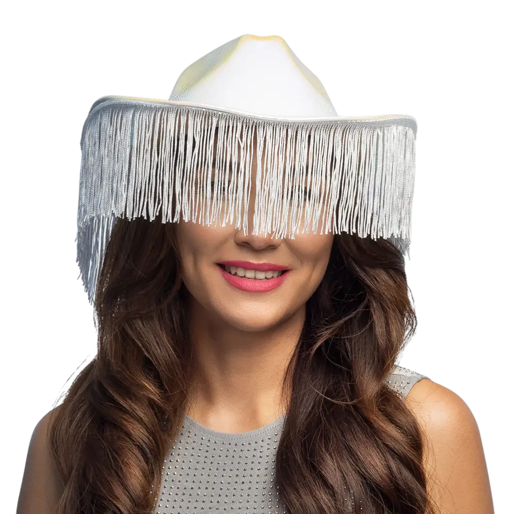 Chapeau cowboy à franges pour déguisement Fabulous – Blanc
