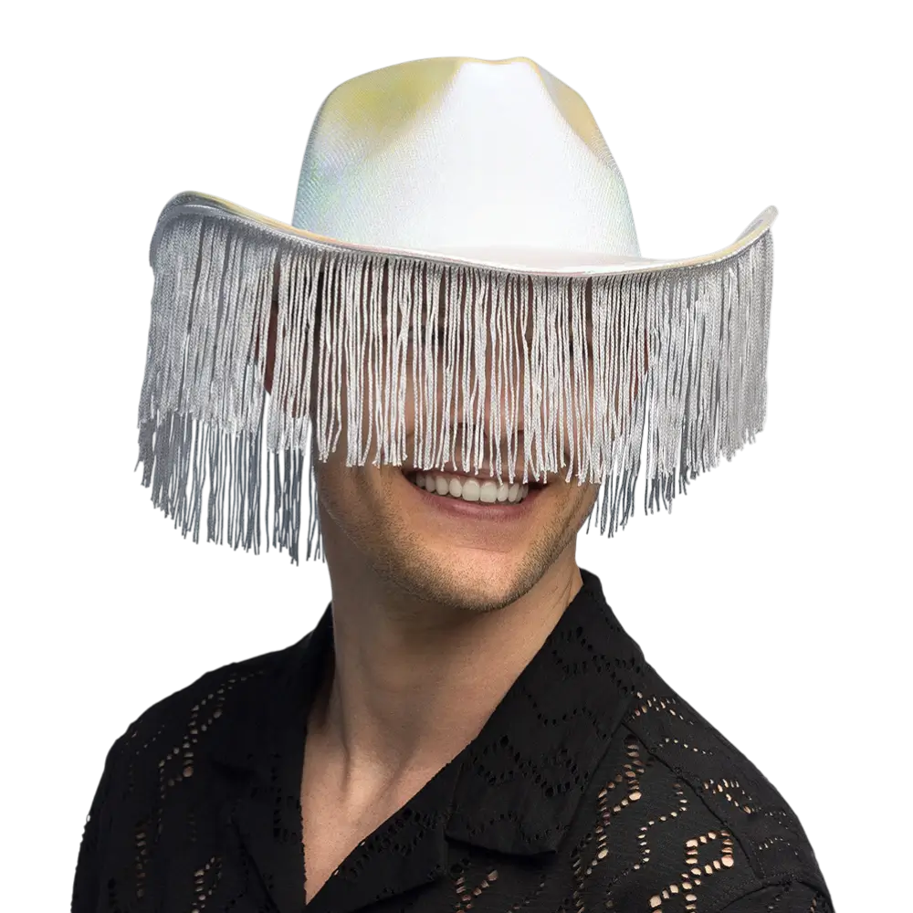 Chapeau cowboy à franges pour déguisement Fabulous – Blanc