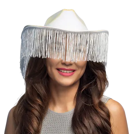 Chapeau cowboy à franges pour déguisement "Fabulous" – Blanc