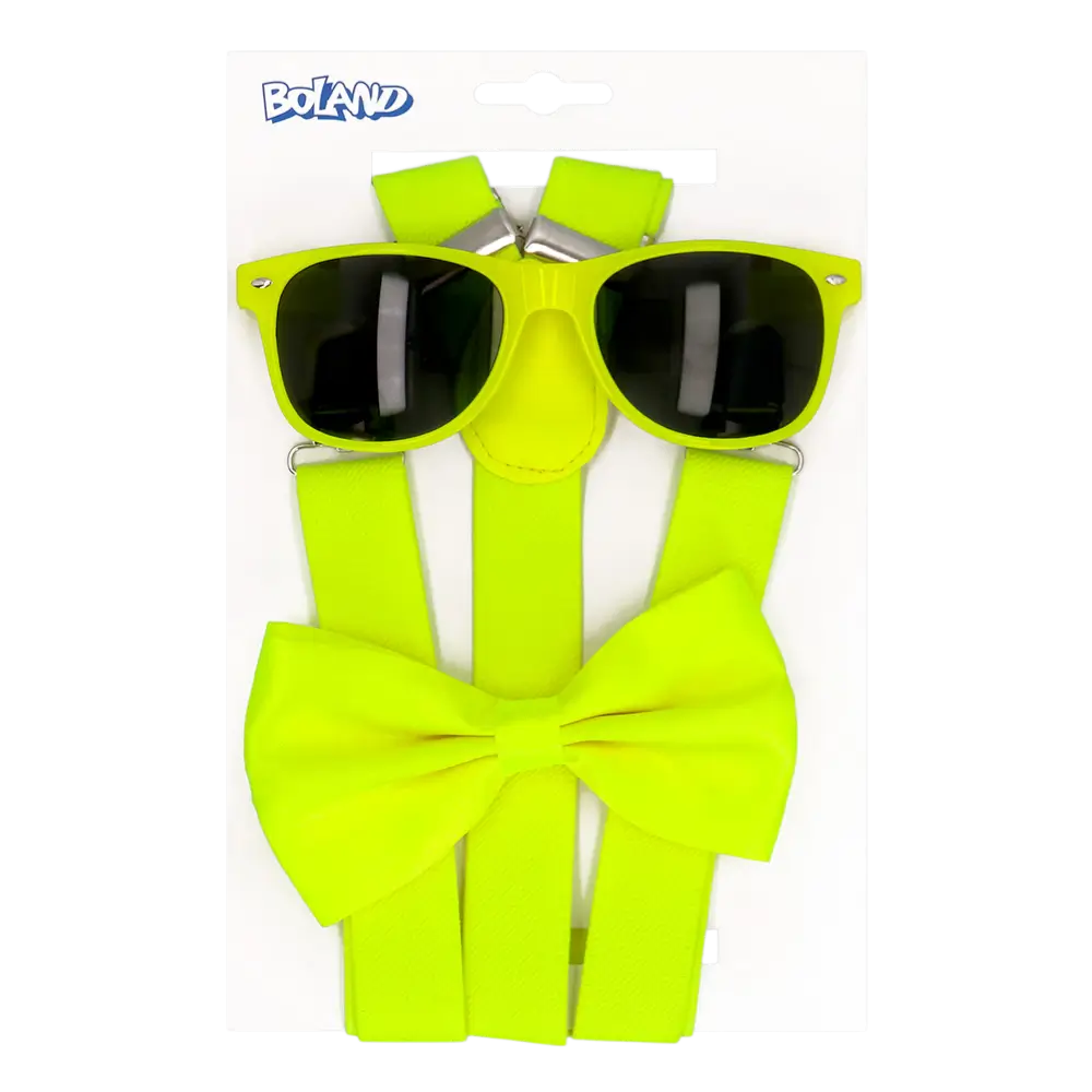 Kit accessoires fluo pour fête et déguisement – Jaune fluo