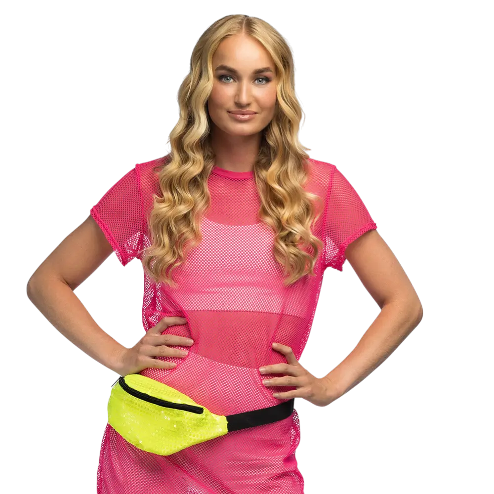 Sac banane à sequins pour fête et déguisement – Jaune fluo