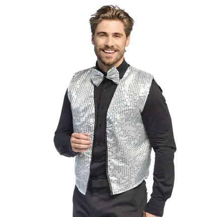 Gilet à sequins et nœud papillon "Spangles" – Taille M/L – Argent