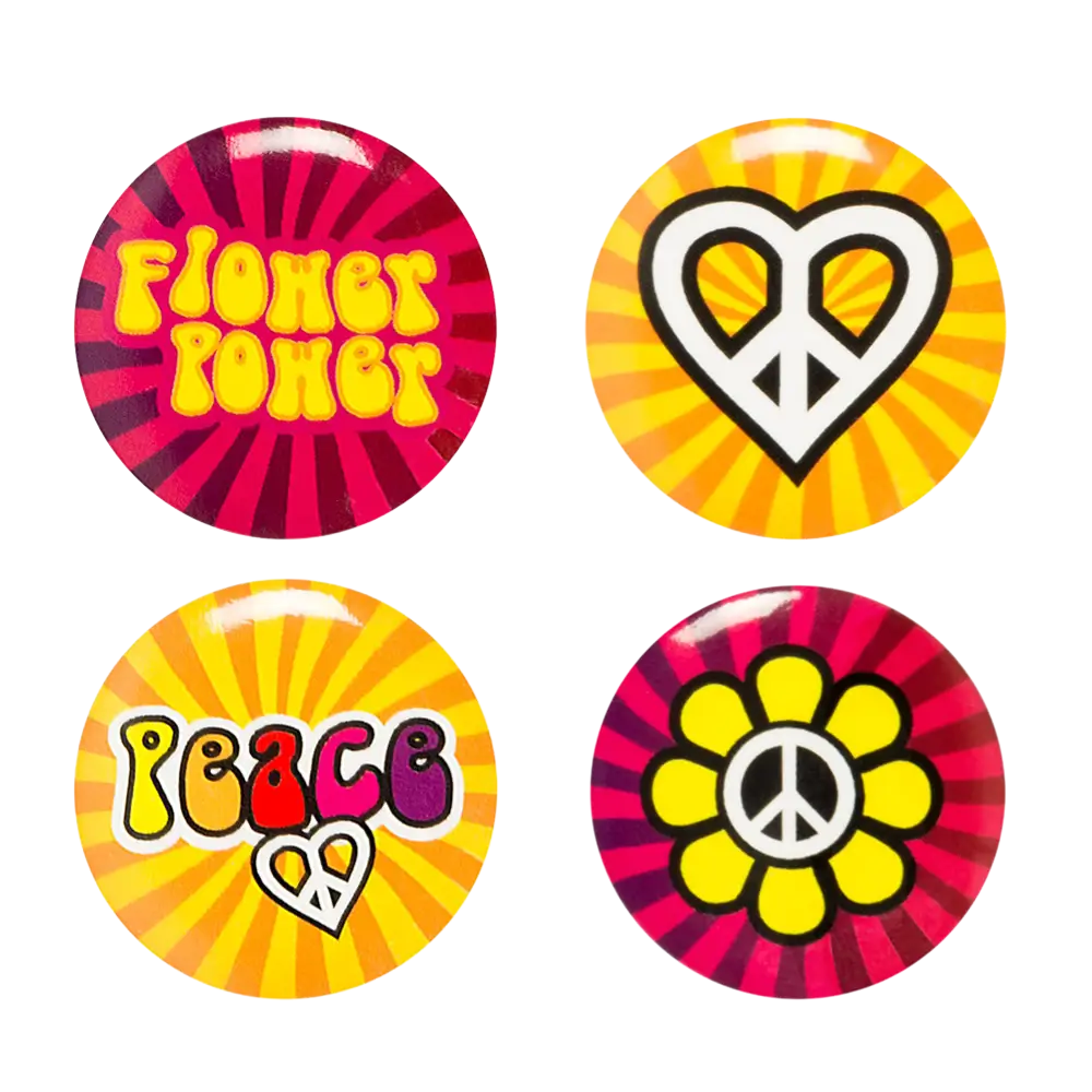 Lot de 4 Badges Hippie – Accessoires Flower Power