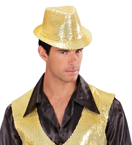 Chapeau Pailleté Doré - Accessoire Soirée Disco