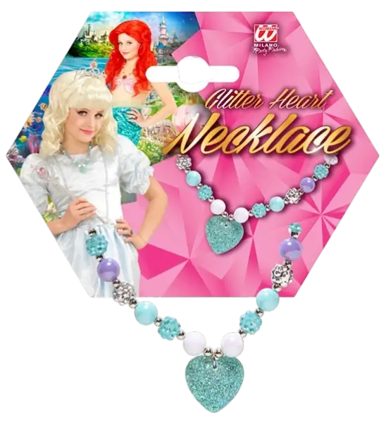 Collier Perles Colorées avec Cœur Bleu Strass