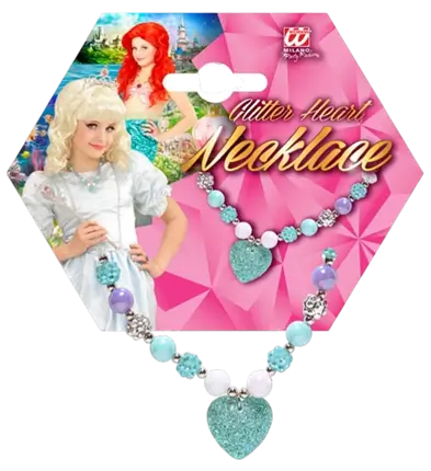 Collier Perles Colorées avec Cœur Bleu Strass