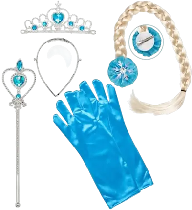 Kit Princesse des Neiges – Tiare, Natte, Gants et Baguette Magique