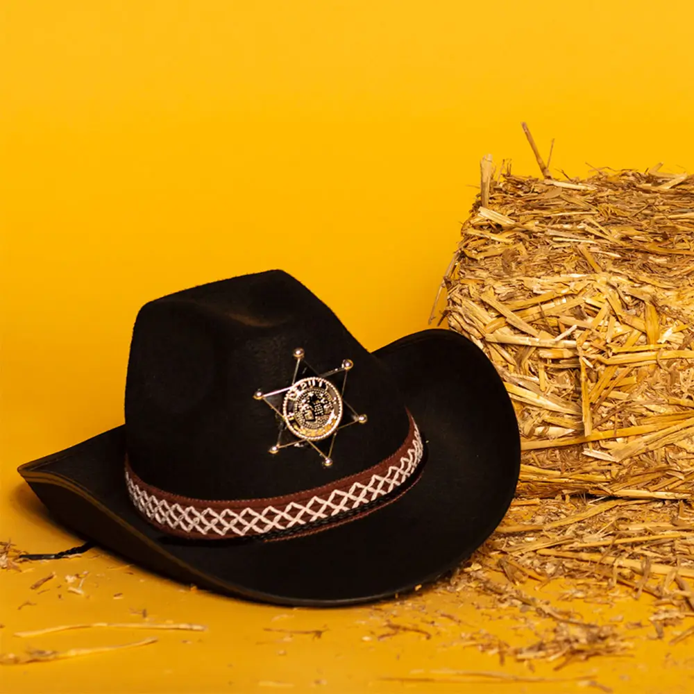 Chapeau Cowboy Enfant Sheriff Noir – Accessoire Déguisement Far West