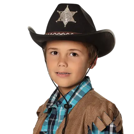 Chapeau Cowboy Enfant Sheriff Noir – Accessoire Déguisement Far West