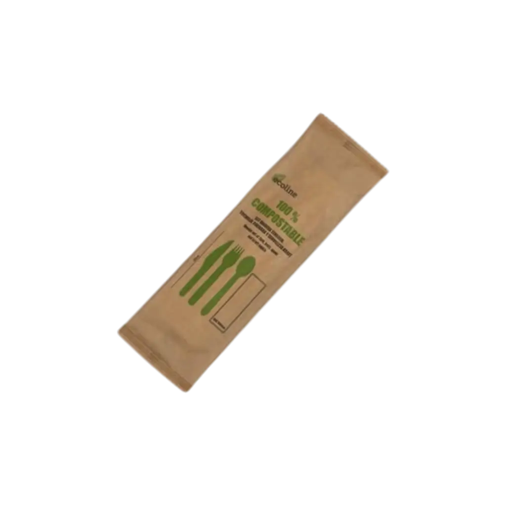 Kit 4 Couverts en Bois + Emballage Kraft (Lot de 100)