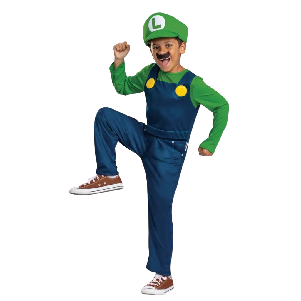 Déguisement Luigi™ enfant 7-8 ans avec combinaison, casquette et moustache, idéal pour carnaval, Halloween, anniversaire Super Mario™