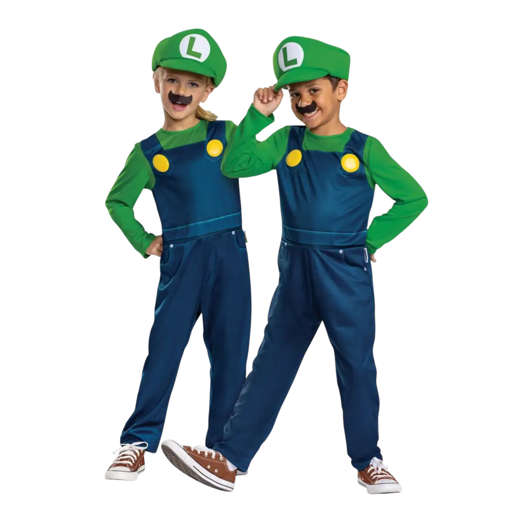 Déguisement Luigi™ enfant 7-8 ans avec combinaison, casquette et moustache, idéal pour carnaval, Halloween, anniversaire Super Mario™