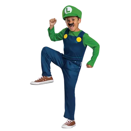 Déguisement Luigi™ enfant 7-8 ans avec combinaison, casquette et moustache, idéal pour carnaval, Halloween, anniversaire Super Mario™