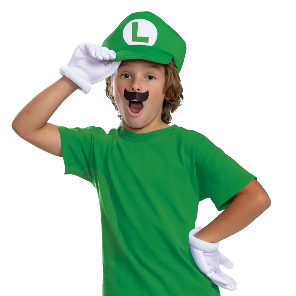 Kit accessoires Luigi™ enfant – casquette, gants et moustache Super Mario™