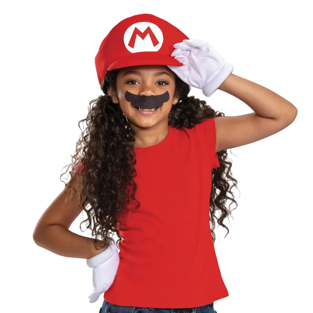 Kit accessoires Mario™ enfant – casquette, gants et moustache Super Mario™