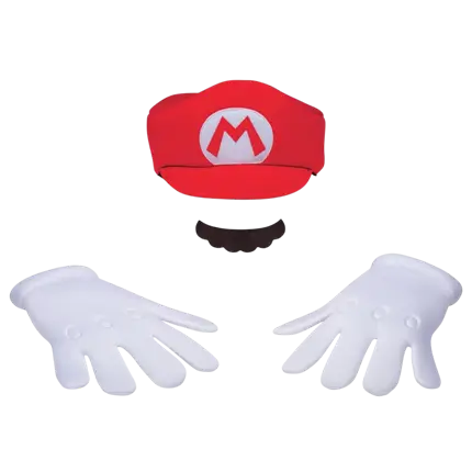 Kit accessoires Mario™ enfant – casquette, gants et moustache Super Mario™