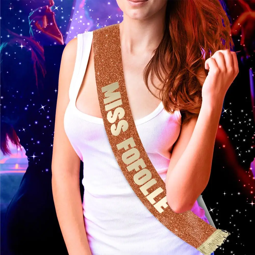 Écharpe Miss Fofolle dorée à paillettes – accessoire humoristique pour anniversaire et fête