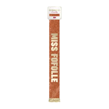 Écharpe Miss Fofolle dorée à paillettes – accessoire humoristique pour anniversaire et fête