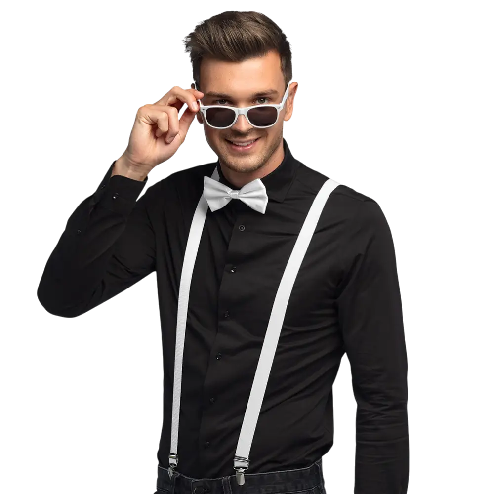 Kit Déguisement Blanc Bretelles Nœud Papillon – Accessoires Costume Soirée Chic