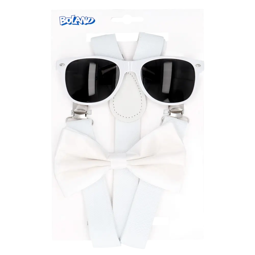 Kit Déguisement Blanc Bretelles Nœud Papillon – Accessoires Costume Soirée Chic