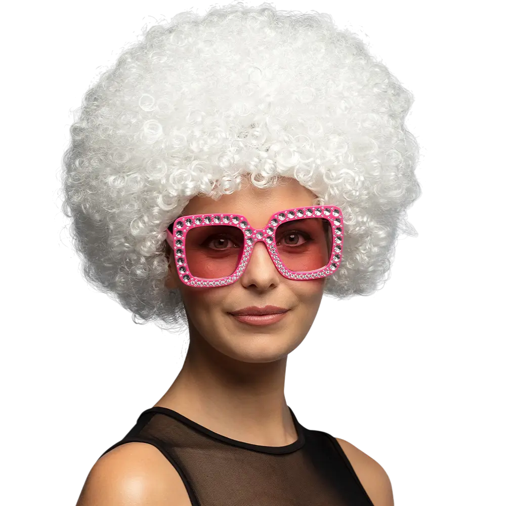 Perruque Disco Blanche – Accessoire Déguisement Années 70 Soirée