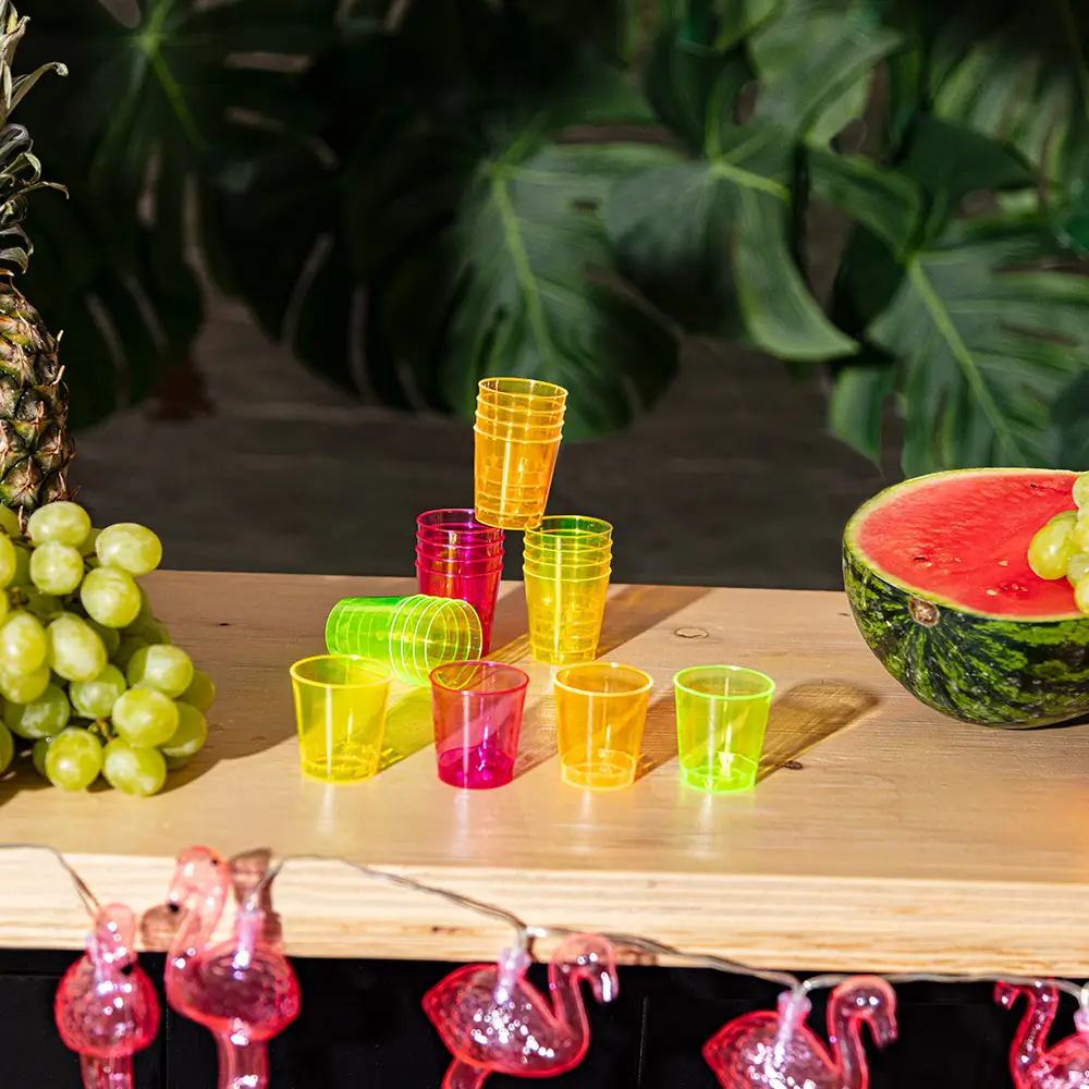 Kit 20 Verres à Shot Fluo UV 2 cl – Gobelets Plastique Néon Soirée