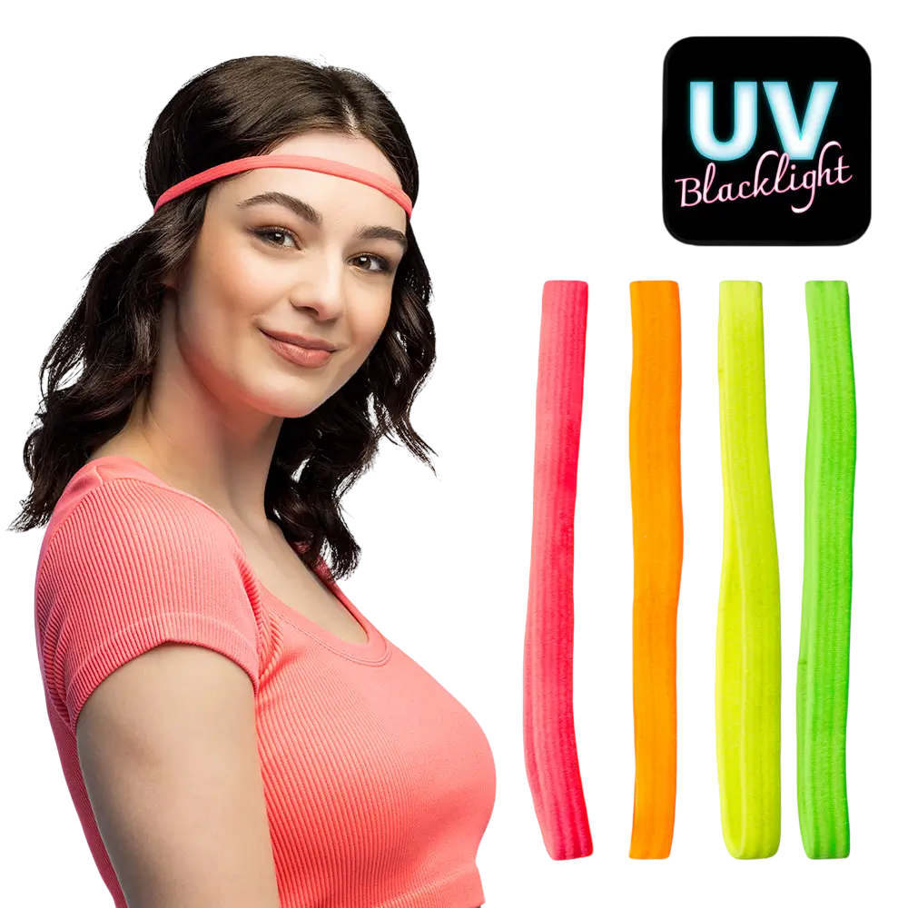 Lot de 4 Bandeaux Élastiques Fluo UV – Accessoires Années 80 et Festival