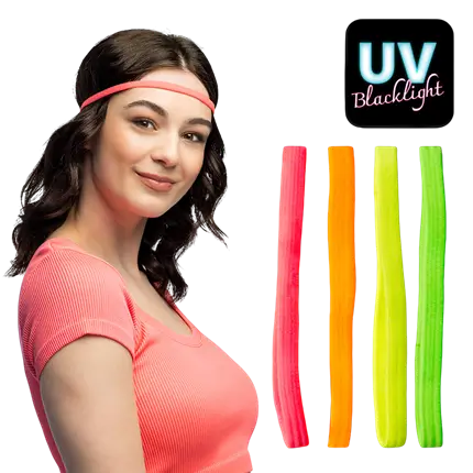 Lot de 4 Bandeaux Élastiques Fluo UV – Accessoires Années 80 et Festival