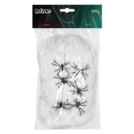 Toile d’Araignée Halloween Blanche 100 g avec 6 Araignées – Décoration Horreur